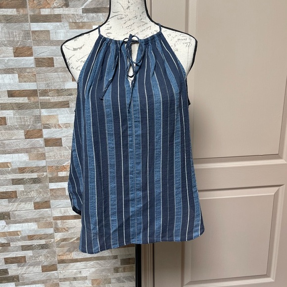 LOFT stripped textured cotton halter top Sz MP - Picture 1 of 8